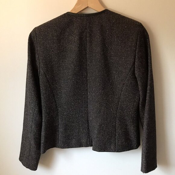 Vtg Pendleton Petite Size 8 Black Wool Blend Tweed Jacket Blazer Leather Trim - Picture 2 of 6